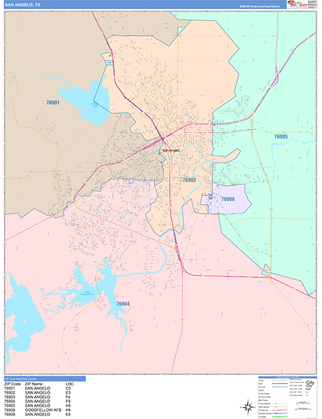 San Angelo, TX Zip Code Map